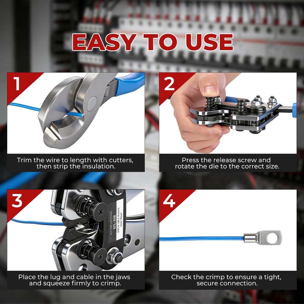 Heavy Duty Battery Cable Crimping Tool Wire Lugs Crimper Terminal Connectors Set