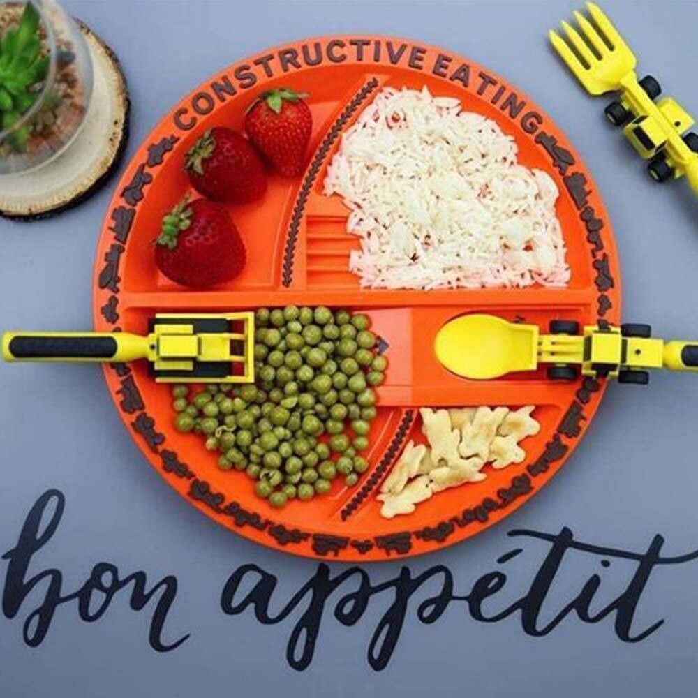 Constructive Eating Plate and Utensils Set Construction Toddler Dinnerware UK