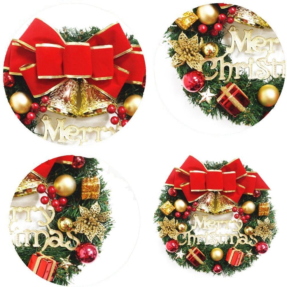 30CM Christmas Wreath With Bow Front Door Wreath Garland Xmas Hanging Decor UK