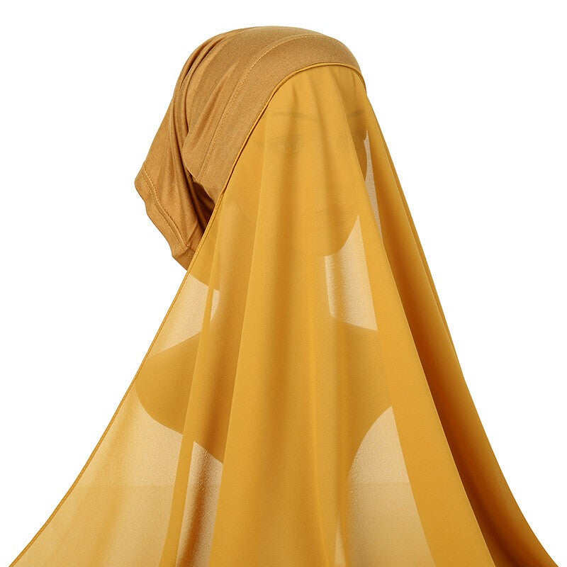 Hijab with Cap Women Chiffon Hijab Modal Cotton Caps Solid Chiffon Shawl Turban