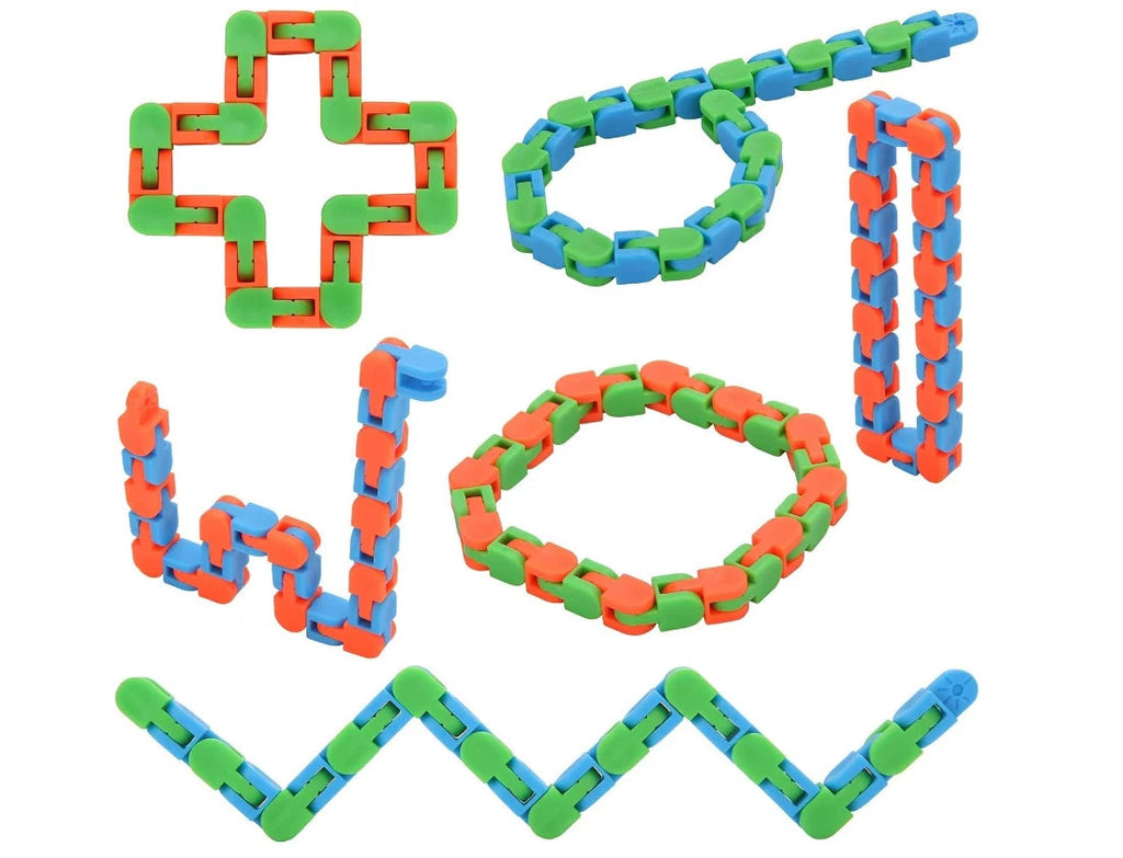 6*Wacky Tracks Puzzle Snake Fidget Toy Snap and Click 26cm Party Bag Filler Toys