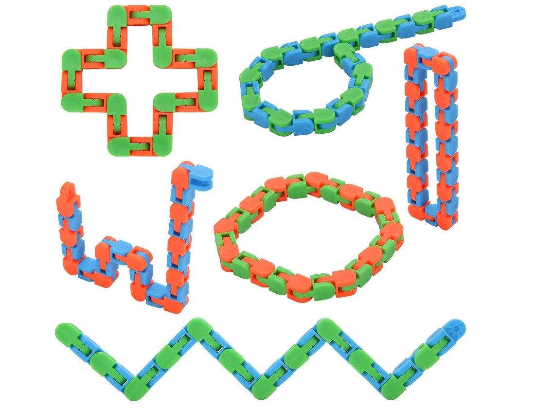 6*Wacky Tracks Puzzle Snake Fidget Toy Snap and Click 26cm Party Bag Filler Toys