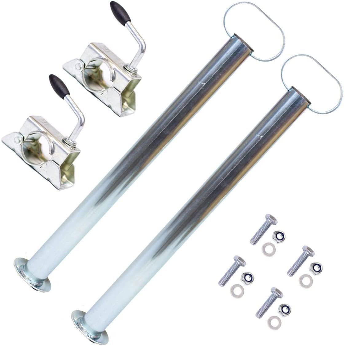 2X Trailer Leg Prop Stands and Clamps 48mmx700mm length Support Tube Caravan UK