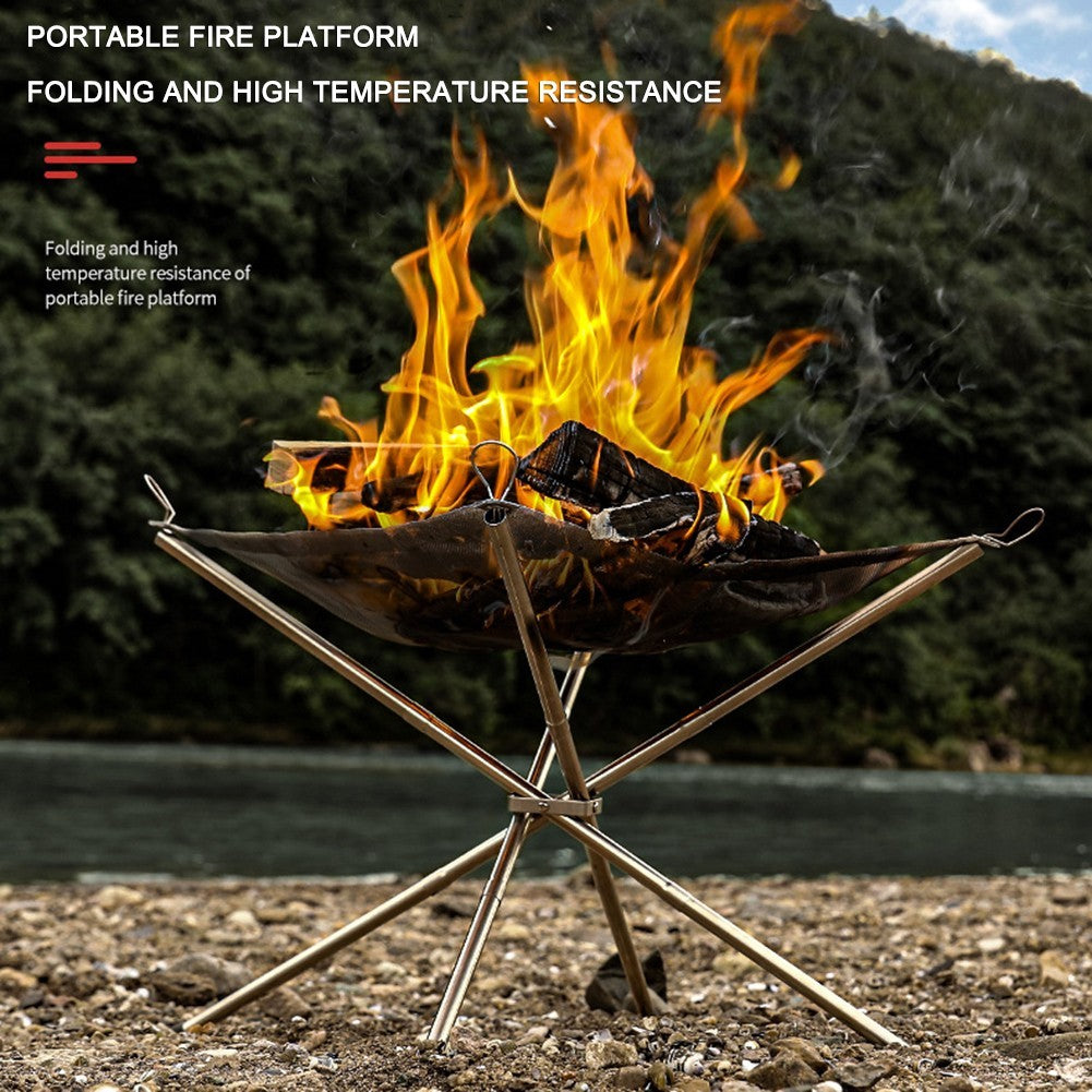 Portable Fire Pit for Camping, Outdoor Folding Firepit Fireplace with Heat Resis