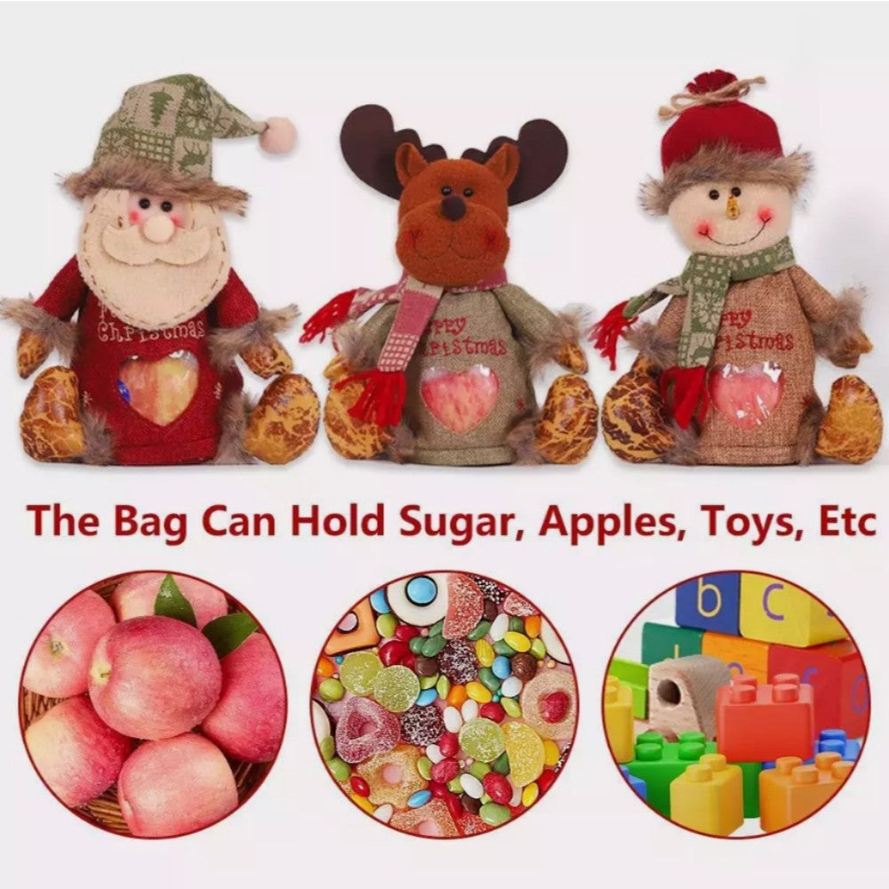 3D Packaging Snowman Santa Claus Present Bag Xmas Decor Apple Gift Zipper Bag 1x