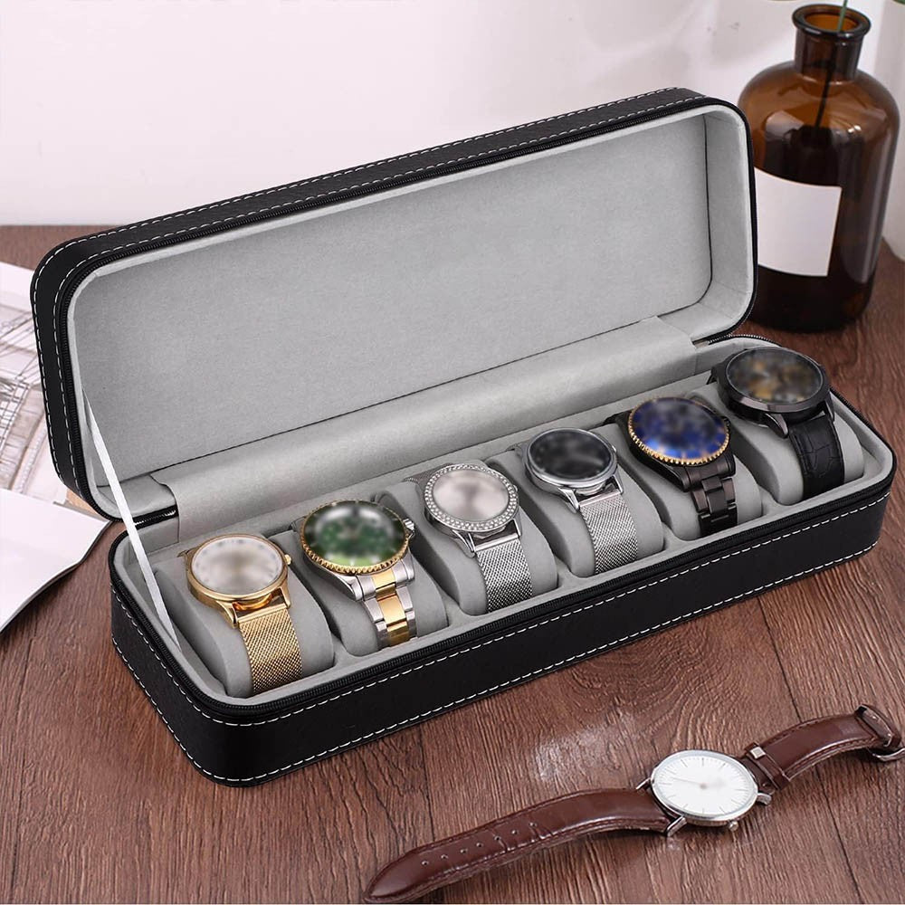 6 Grids Watch Display Storage Case Jewelry Collection Organizer Box Holder UK