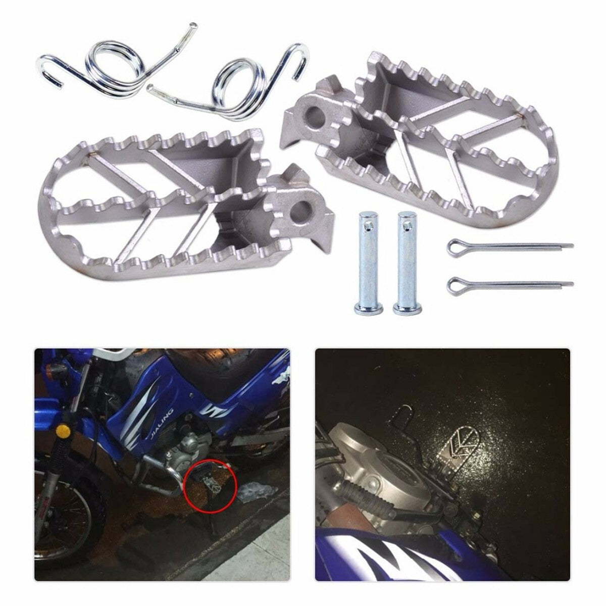 1 Pair Stainless Steel Wide Fat Motorcycle Front Foot Peg FootPegs Footrest Kit