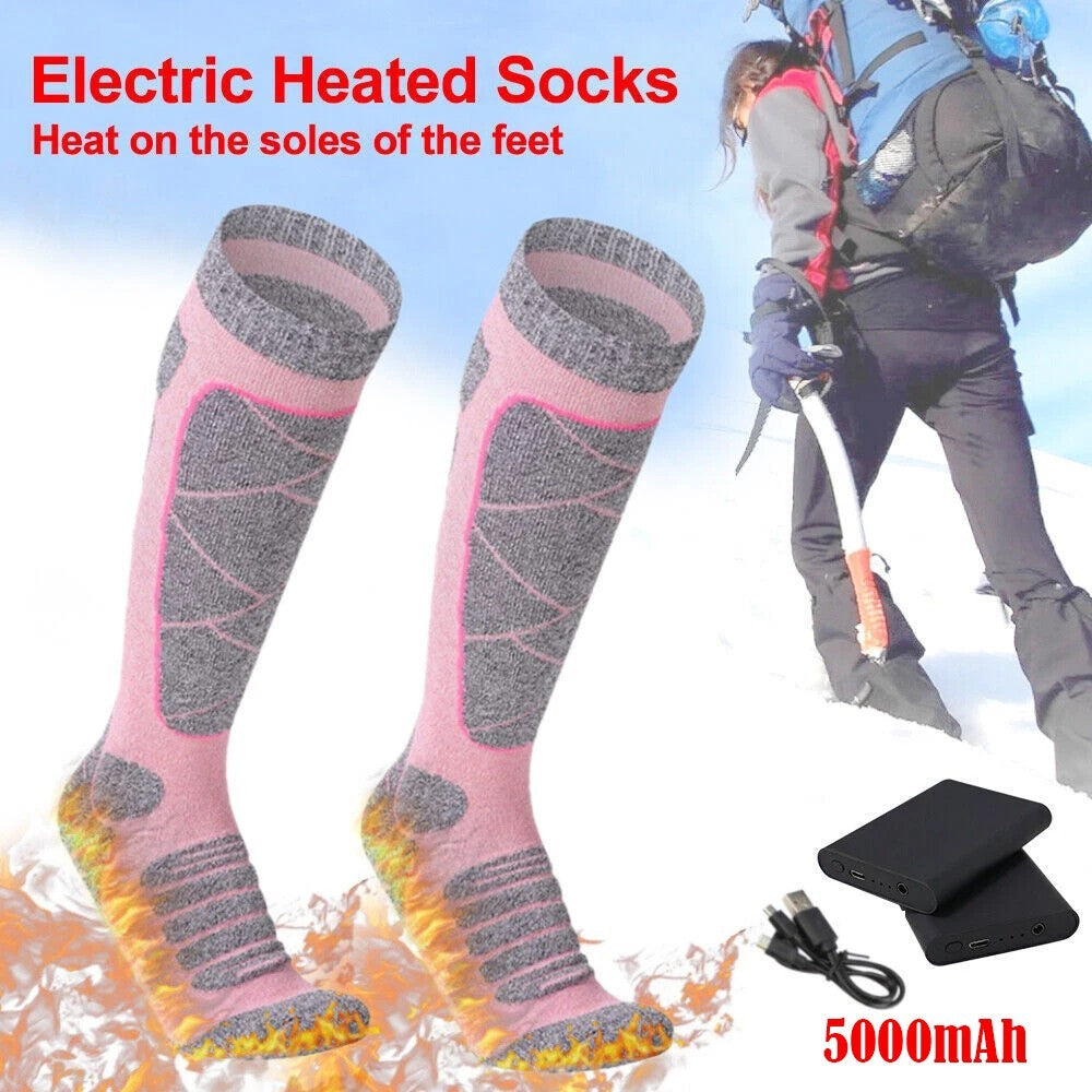 5000mAh Electric Heated Socks Foot Winter Warmer Sock Rechargeable Battery Power