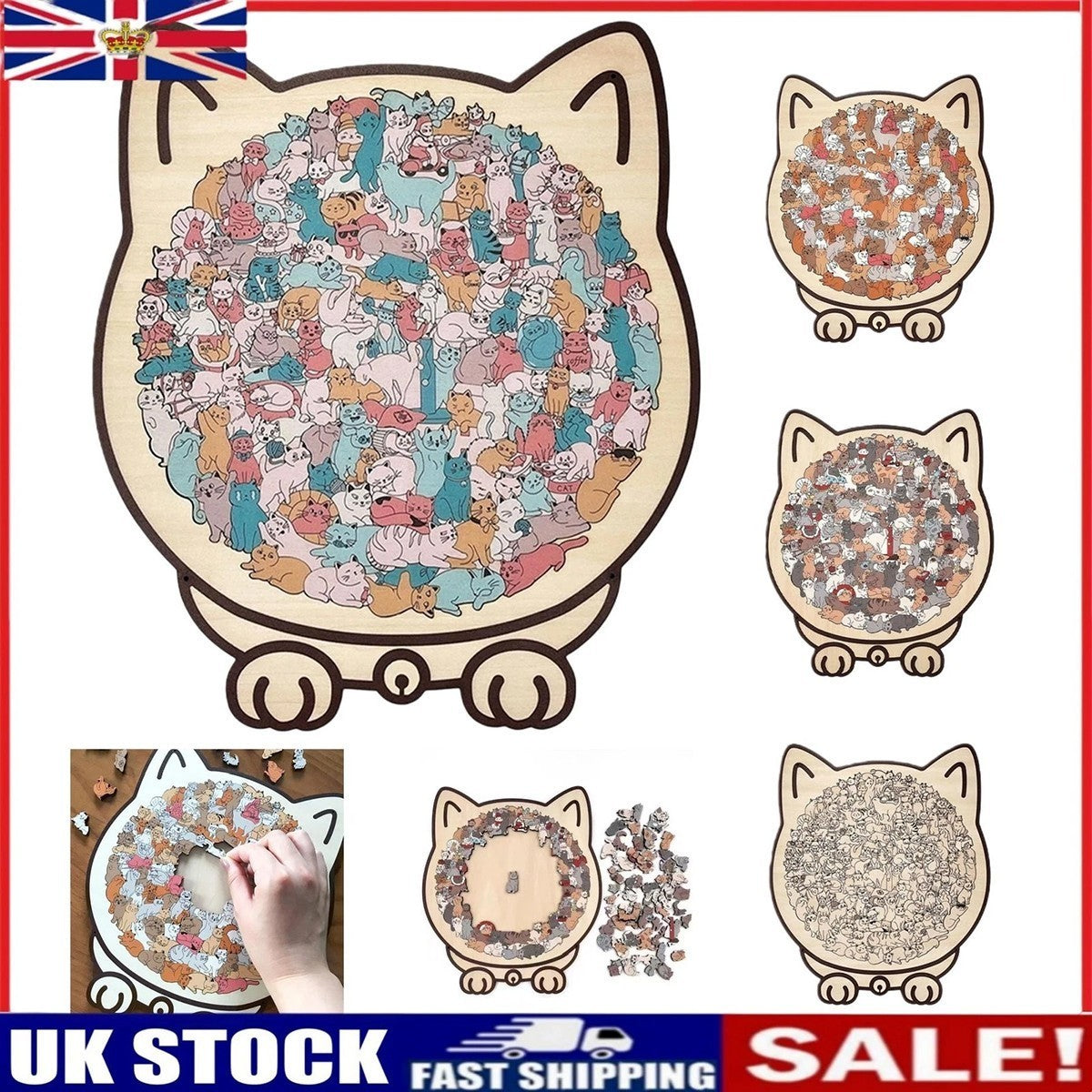 135-Piece Morandi-Colored Cat Shaped Wooden Jigsaw Puzzle, Cats Shaped Puzzles