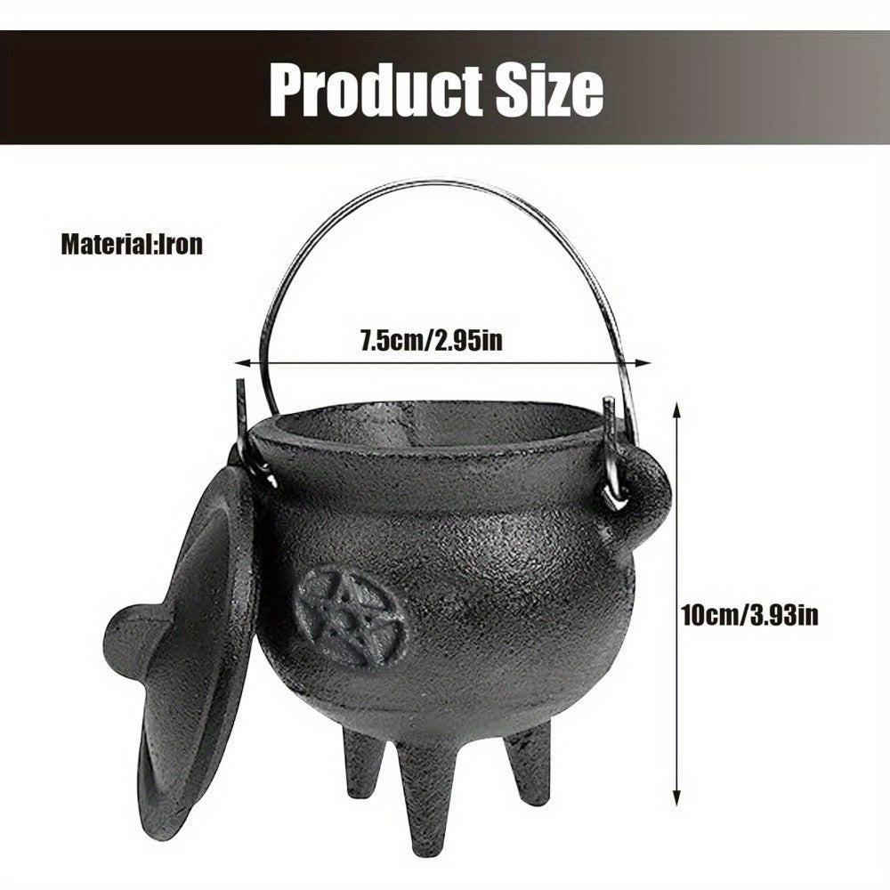 Small Cast Iron Witches Pentagram Cauldron Wicca Pagan Gothic Halloween Spells
