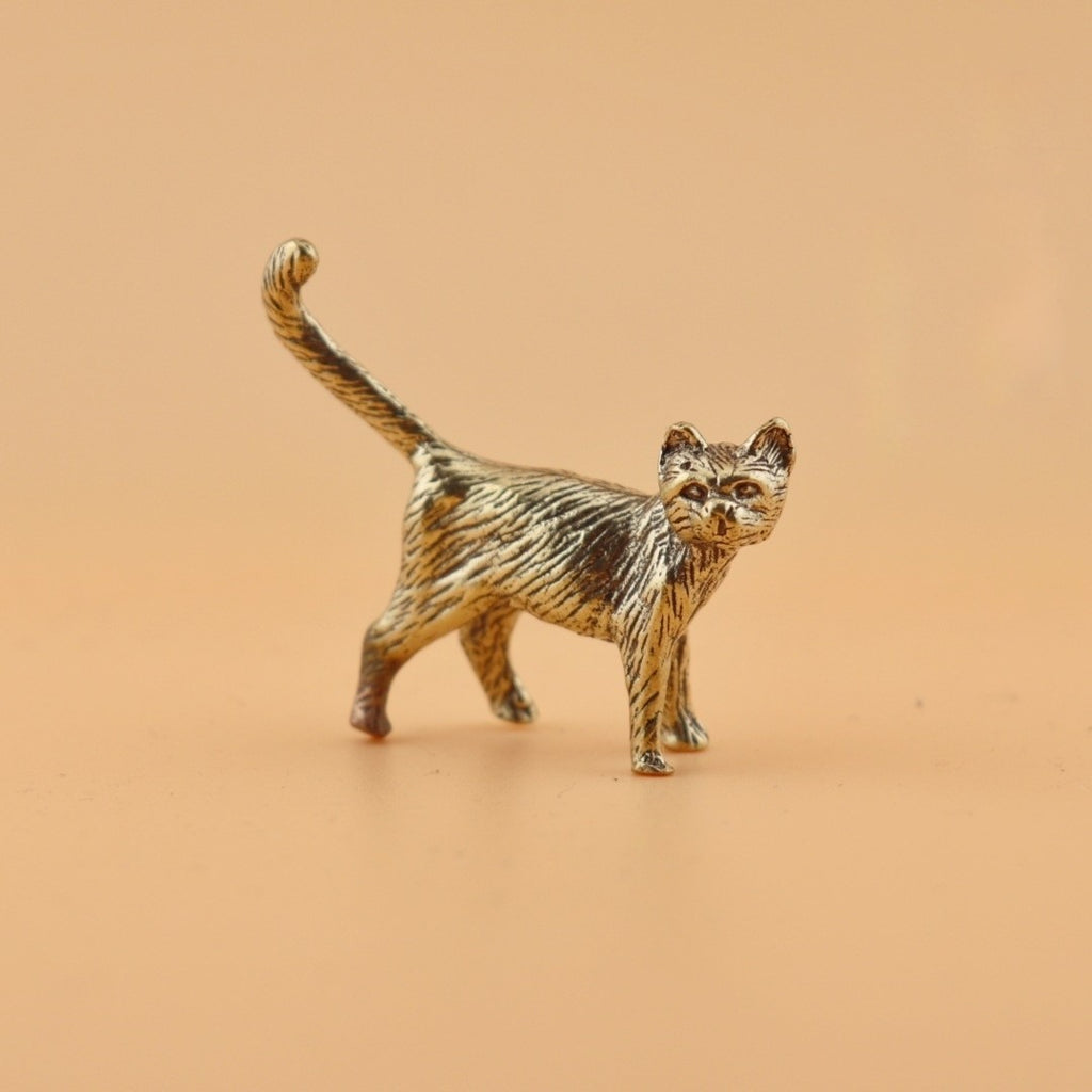 Creative Little Cat Long-Tailed Cat Antique Bronze Desktop Copper Sculpture...