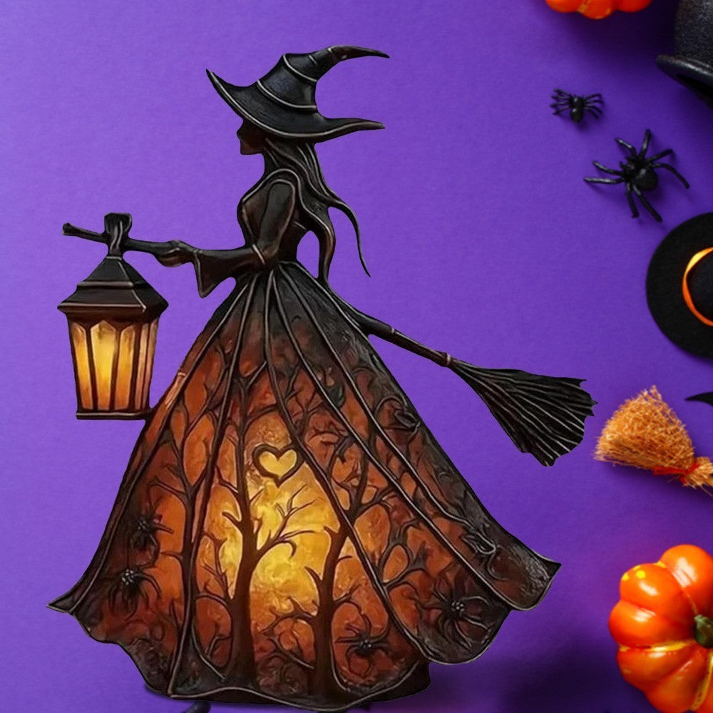 Halloween Witch Lamp, Gothic Spooky Witch Decor with Holding Lantern,Party Decor