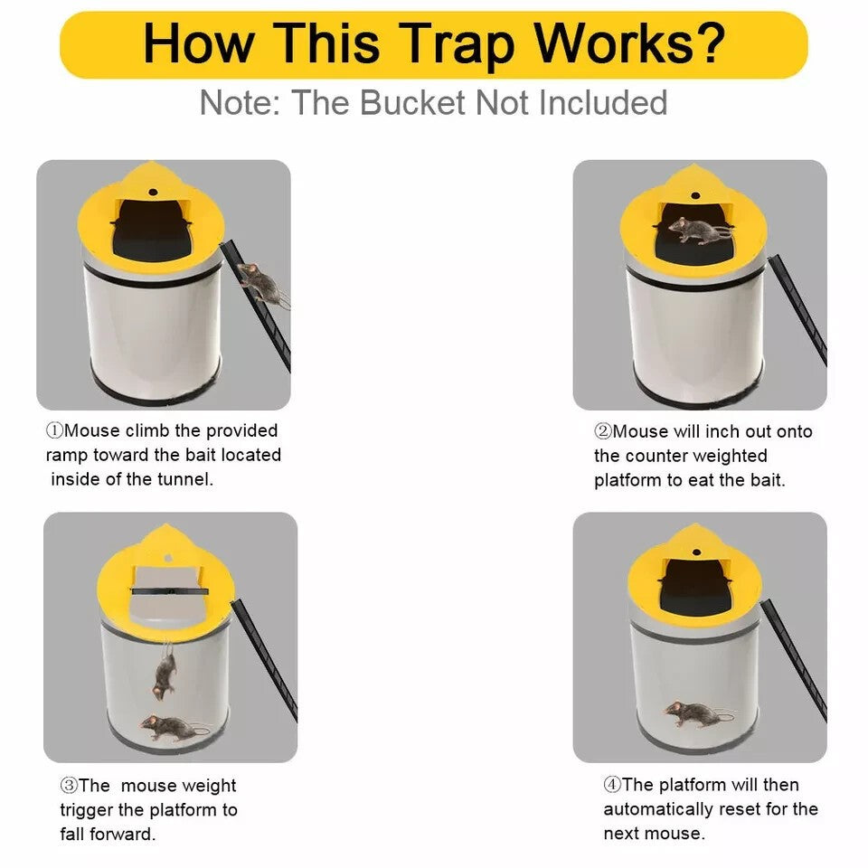 2X Mouse Trap Flip Slide Bucket Lid Mouse Rat Trap + Ladder Catch Trap Reusable