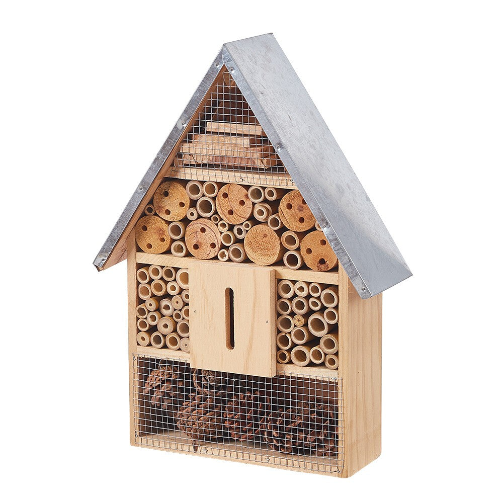 Wooden Insect Hotel Metal Roof Nesting Home Bee Keeping Bug Garden Ladybird Box