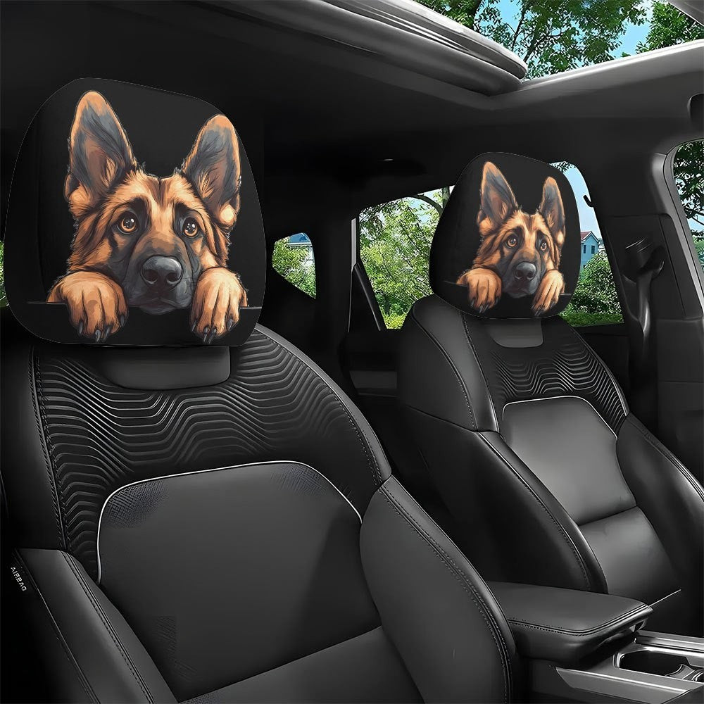 2pcs Realistic German Shepherd Puppy Car Headrest Covers Car Interior Decor