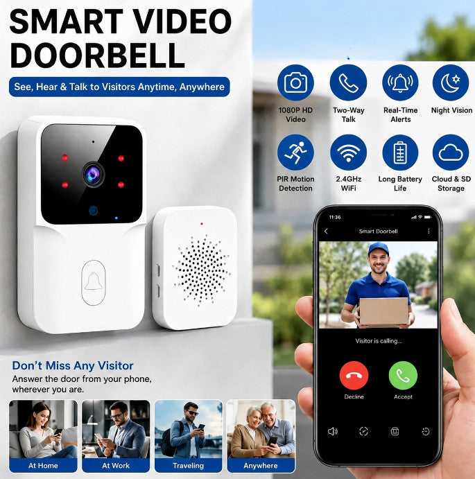 Smart WiFi Wireless Video Doorbell Security Ring Phone Camera Door Bell Intercom