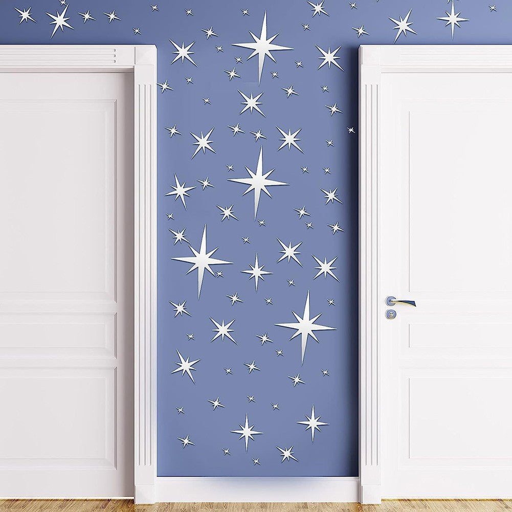 42Pcs Removable Star Wall Stickers Acrylic Mirror Stylish Design Multicolor