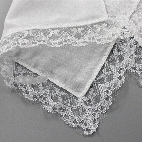 5 Pcs/lot Ladies Women's Cotton Handkerchiefs Lace Border White Wedding Hanky