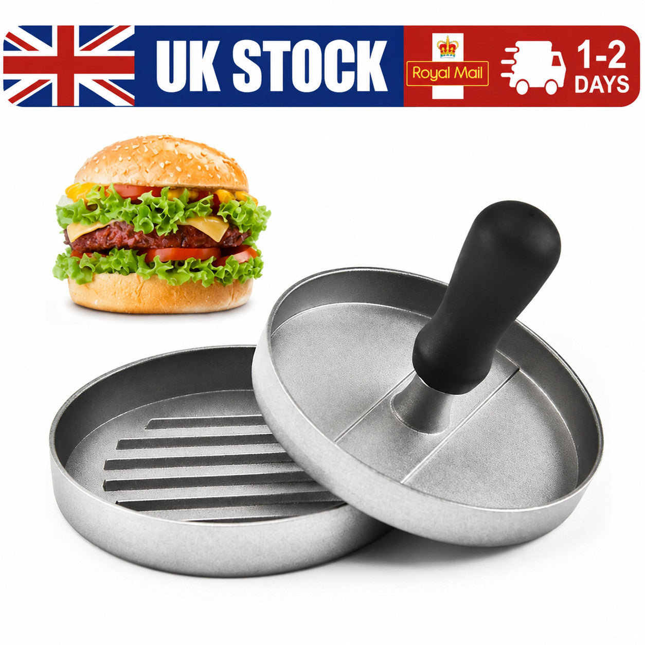 Stainless Steel Burger Press round Burger Smasher Heavy-Duty Smash Uk.