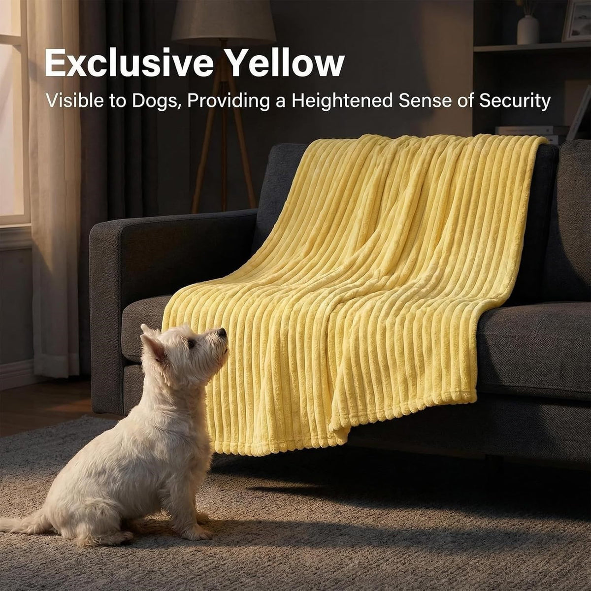 Emotional Support Blanket Yellow, Security Calming Dog Blanket, Faux Rabbit Fur