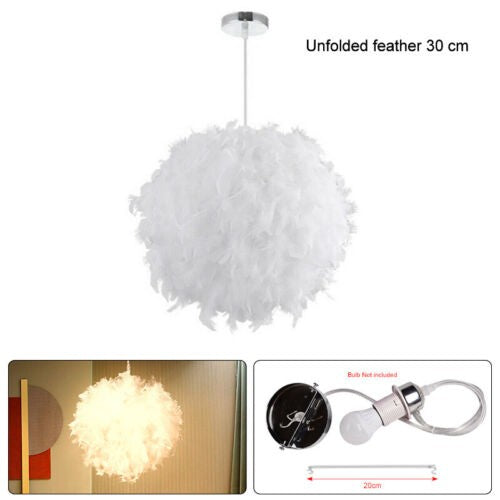 LED Ceiling Light Lampshade White Feather Pendant Shade Bedroom Nordic Style30cm