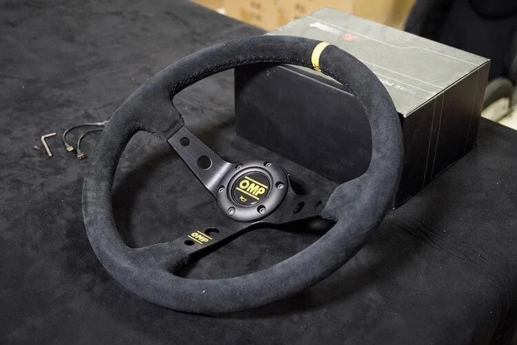 For 350mm 14' OMP Genuine Suede Leather Black Deep Cone Racing Sport Steering