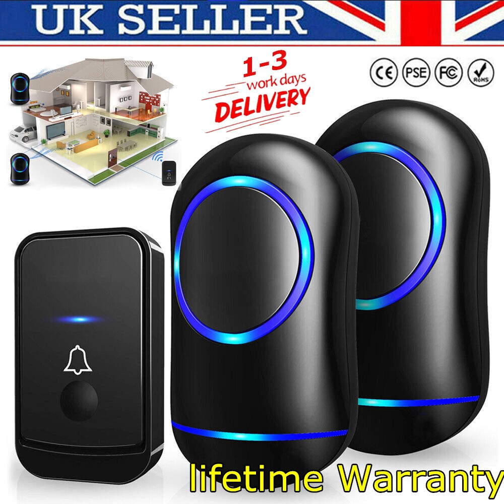 Wireless Door Bell Doorbell LED Flash Waterproof 500M Wall Plug In Loud Chime UK