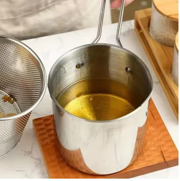 Stainless Steel Deep Fryer With Frying Strainer Basket Multifunctional Small Pot