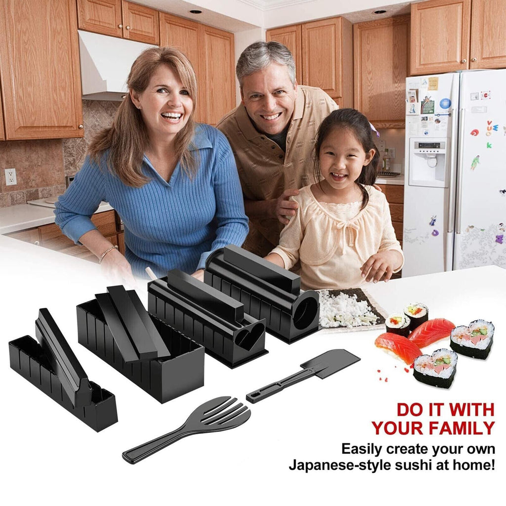 10Pcs DIY Sushi Maker Set Rice Roll Mold Kitchen Sushi Making Tool Kit Home UK