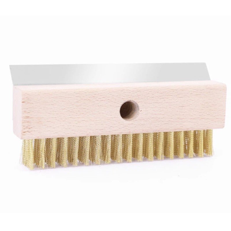 1.6m Top Quality Pizza Oven Brush &Steel Handle Brass Bristles & Steel Scraper