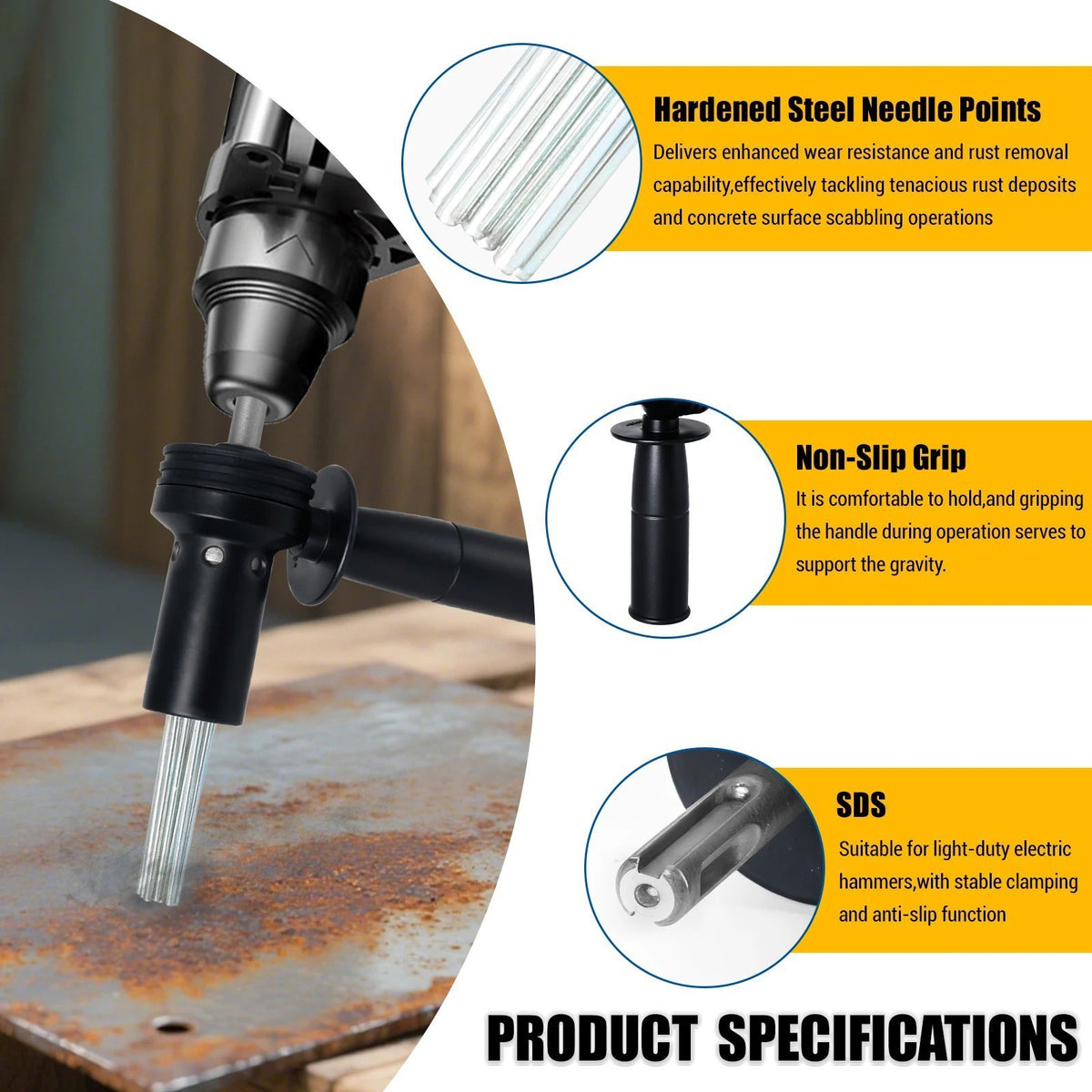 SDS Plus Electric Hammer Needle Scaler Adapter for Rust Removal Concrete Drillin