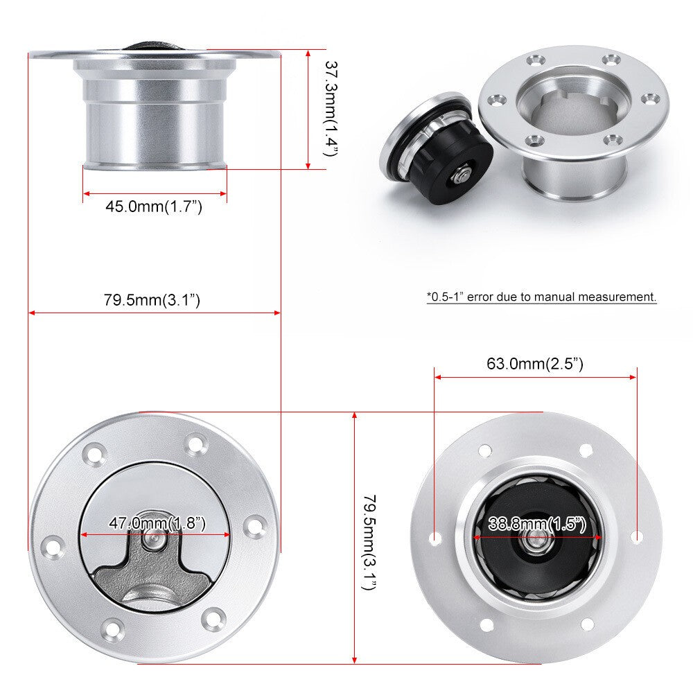 Billet Fuel Filler Neck Pop-Up Fuel Cell Gas Cap Flush Mount 6 Hole Universal