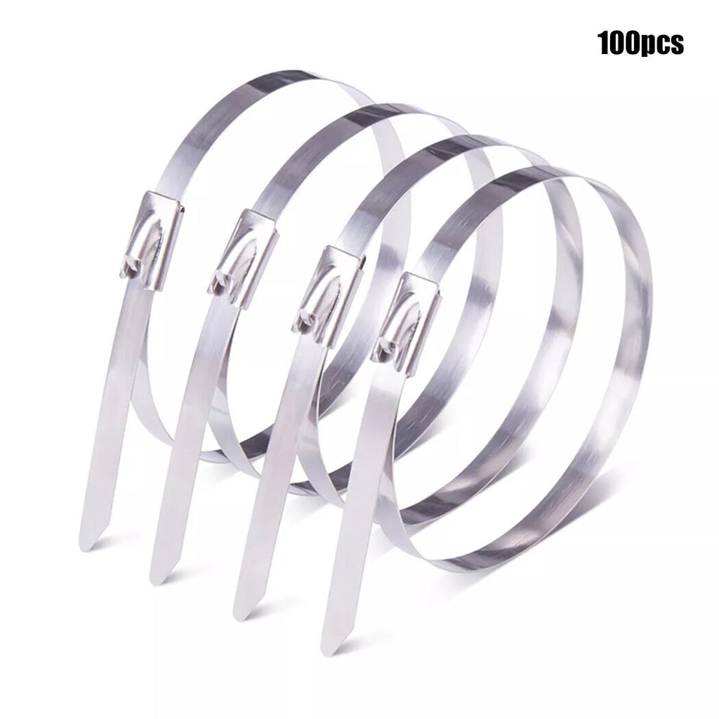 100PCS Stainless Steel Metal Cable Zip Ties Self-locking Cable Tie Heavy Duty UK