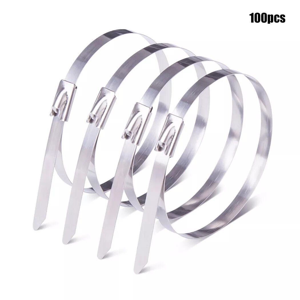 100PCS Stainless Steel Metal Cable Zip Ties Self-locking Cable Tie Heavy Duty UK