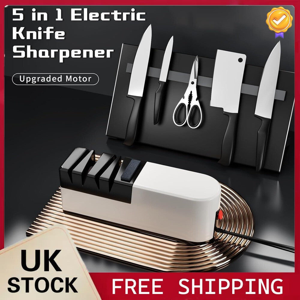 5in1 Electric Knife Sharpener System with Straight Blade Diamond Knife Sharpener