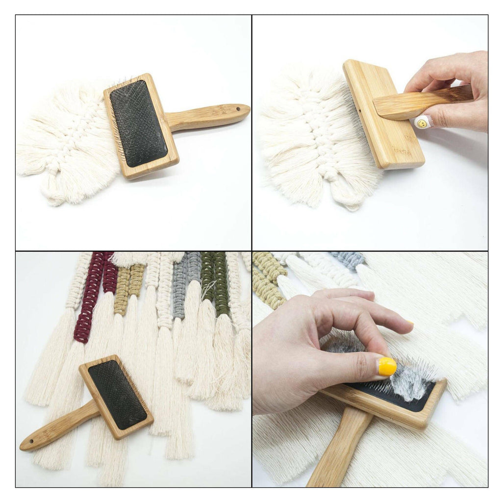 Genuine Sheepskin Luxury Wire Rug Slicker Brush For Pet Grooming Wooden Handle