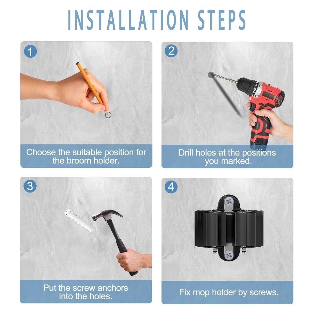 4pcs Universal Broom Hanger Wall Mounted Mop Holder Home Mop Storage Clip Rack