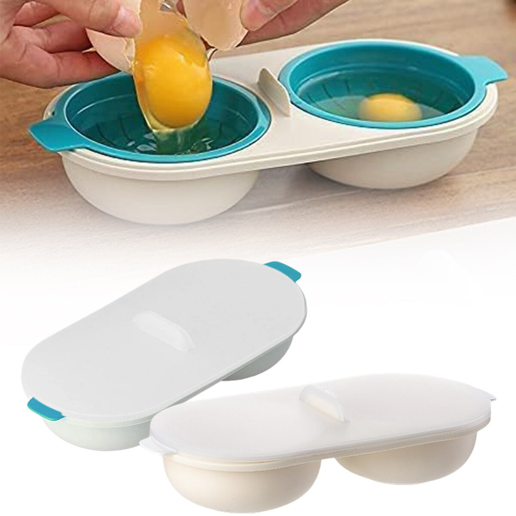 Egg Cooker Boiler Double Cup Poacher Eggs Cookware Steamer Maker Poach Microwave