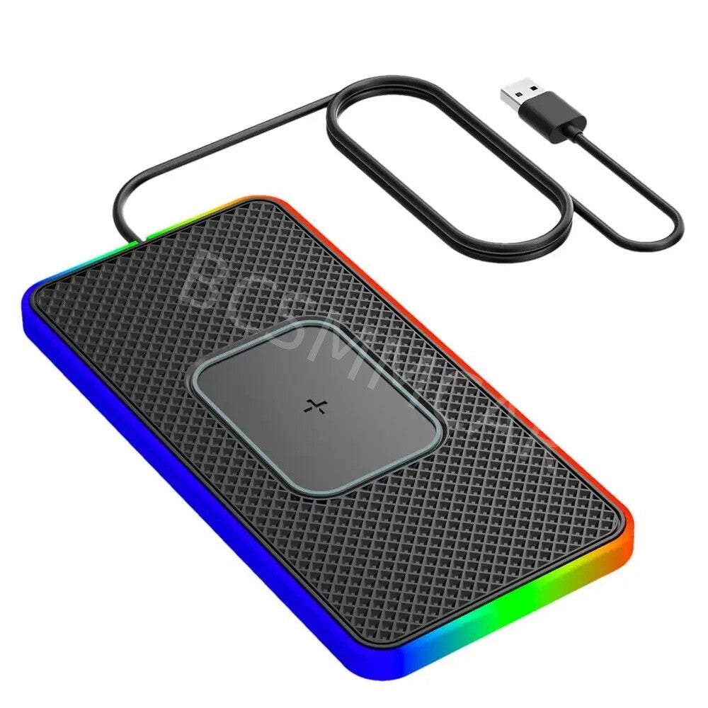 Wireless Car Phone Charger Pad Fast Charging Non-slip Mat W/LED Atmosphere Light
