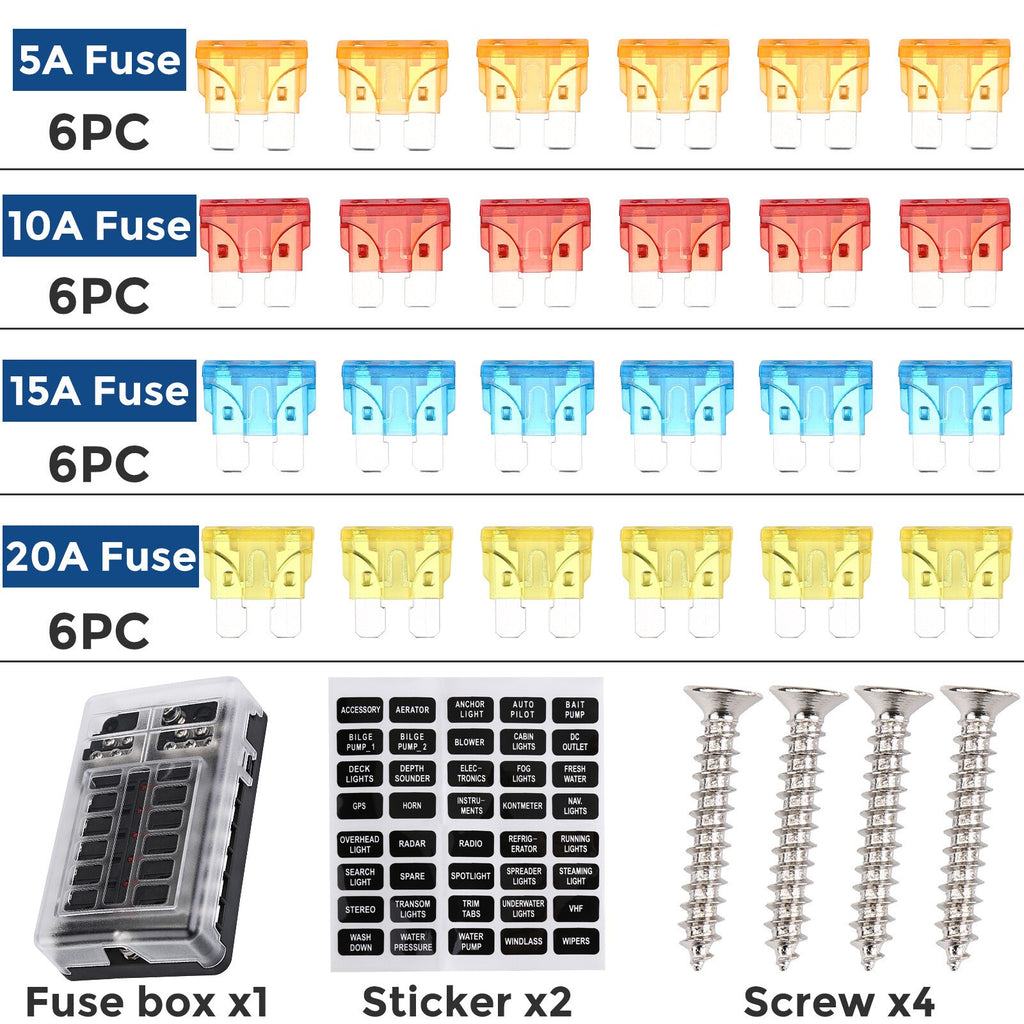 12-way chip fuse box bracket distribution board car marine fuse set 12V24V UK