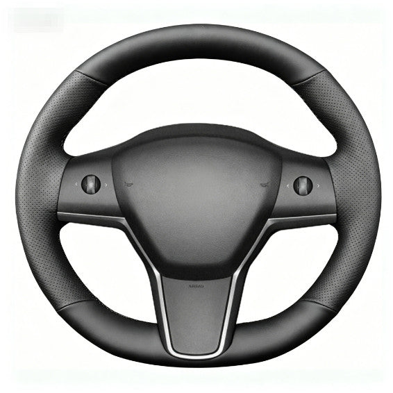 For Tesla Model 3 17-23 Y 20-23 Steering Wheel Cover Hand-Stitching Leather Wrap