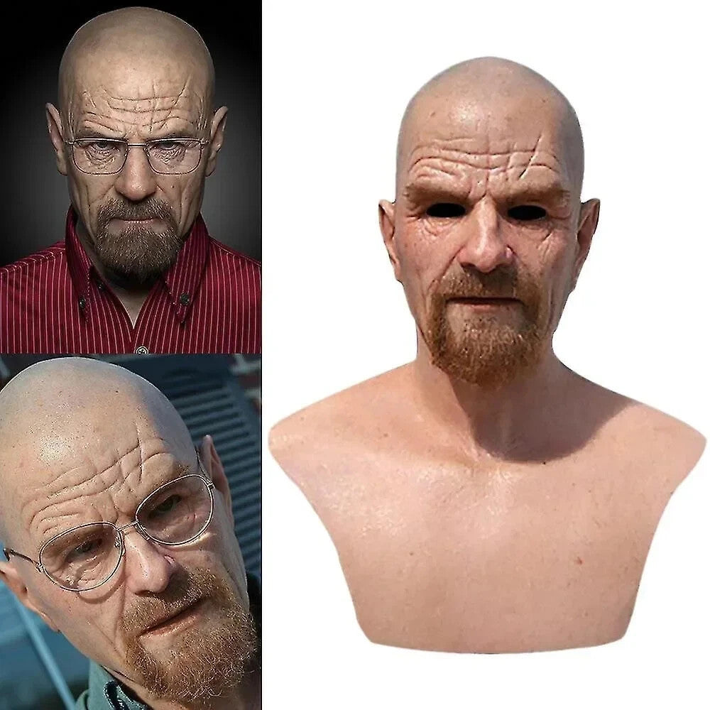 Realistic Bald Old Man Mask Latex Cosplay Party Full Face Headgear