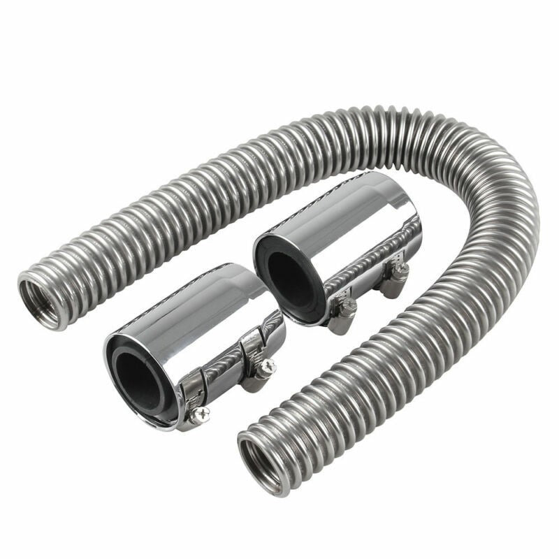Universal 24" Chrome Stainless Steel Radiator Flexible Hose Set With Chrome Caps