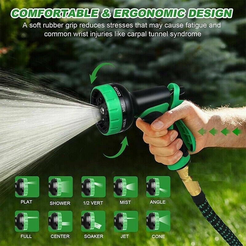 100FT 30M Expandable Garden Hose Pipe 10 Spray Nozzle Flexible Water Hose UK