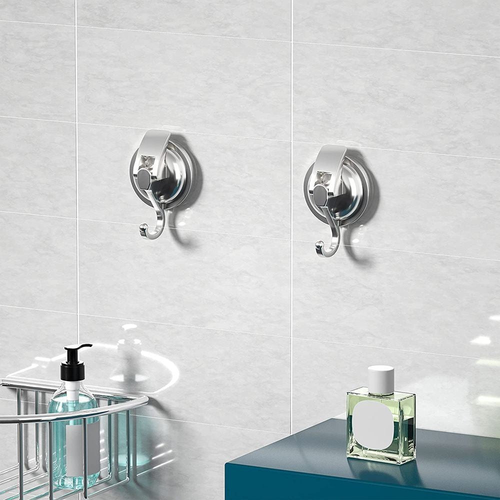 Install Heavy-Duty Suction Cup Hooks Bathroom Shower Organization Chrome-Plated