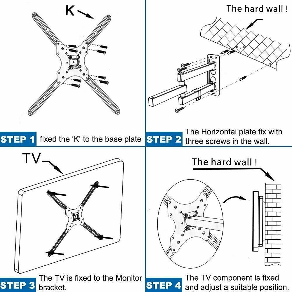 TV Wall Mount Bracket Full Motion Swivel Tilt X400 32-55 Inch LED LCD Screen