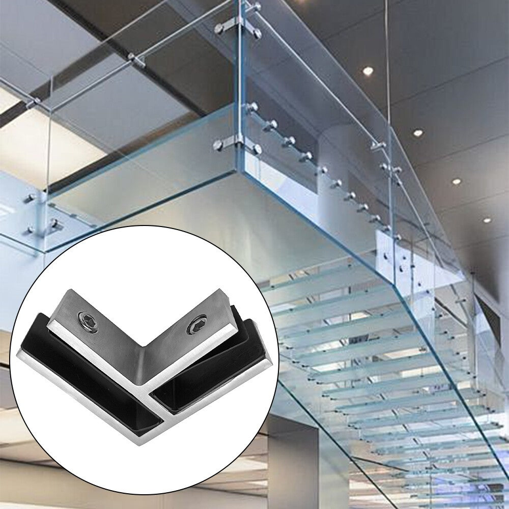 2XStainless Steel 90 Degree Glass Balustrade Stiffener / Clamp 10-12mm - Duplex