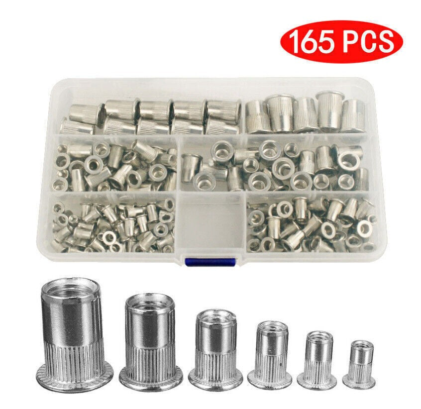 165pcs Stainless Steel Rivet Nut Kit Metric Rivnuts Nutsert Assorted M3 M10 Set