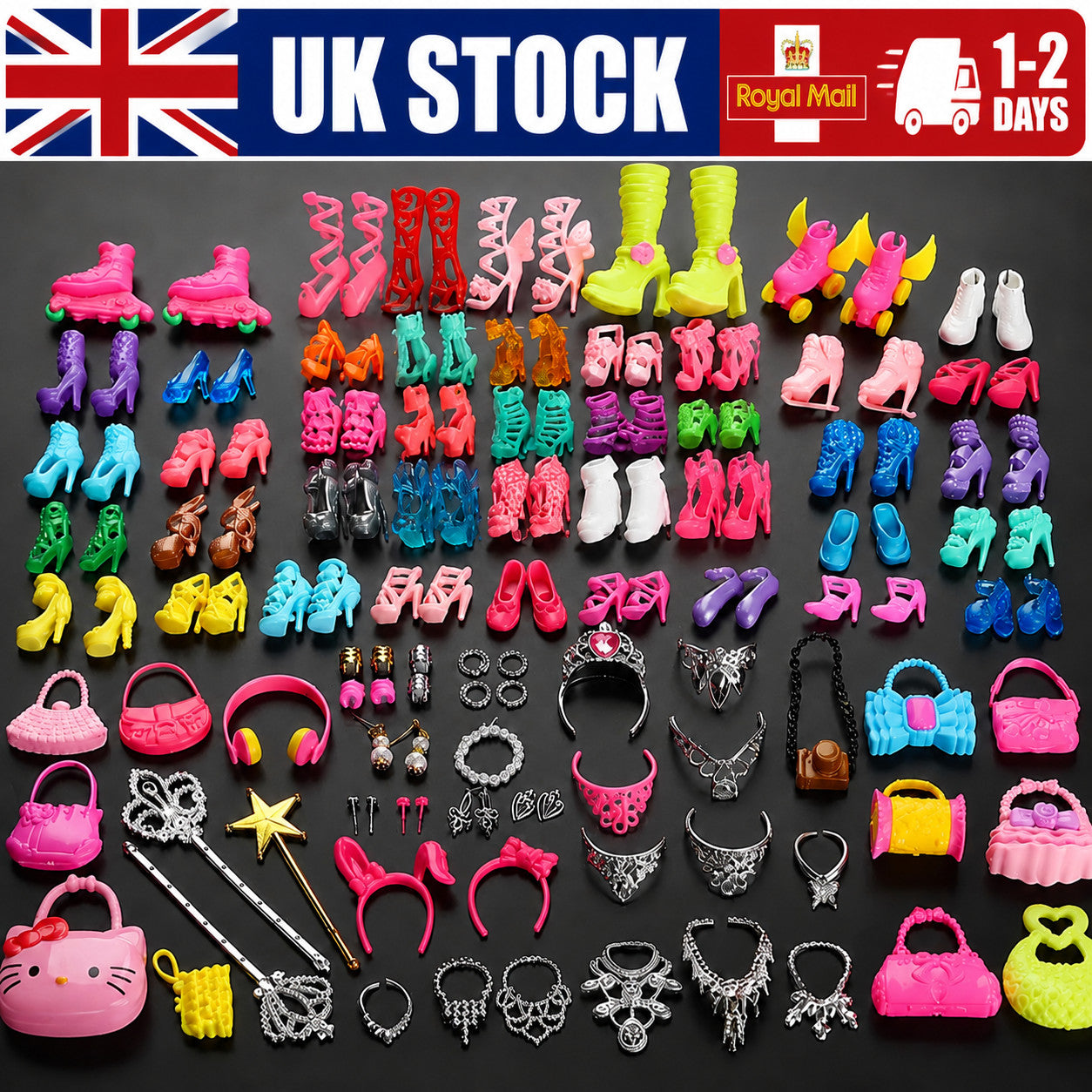 70pcs Items For Barbie Doll Jewellery Accessories Dresses Shoes Clothes Set UK