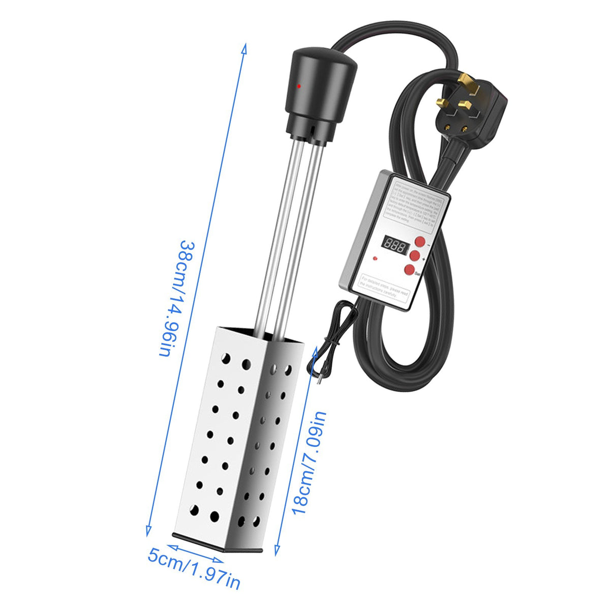 Electric Immersion Water Heater 2500W Bathtub Bucket Thermostat Auto Shutoff UK